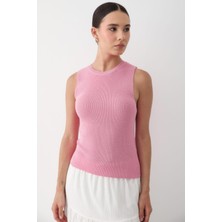 Jaste Kadın Kolsuz Bisiklet Yaka Triko Atlet PEMBE