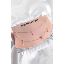 Shopwave 316L Çelik Zirkon Taşlı Kutup Yıldızı Model Gold Renk Göbek Zinciri - TJ-BKGZ10344