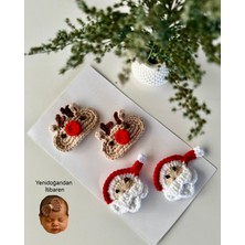 Livadesign7 El Emeği 4'lü Yenidoğan Saçsız Bebek Tokası Seti -Klips Özel Tasarım Noel Baba - Geğik