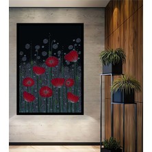 Kırmızı Gelincik Çiçekleri Yağlı Boya Görünümlü Ahşap Ev,antre,ofis,mutfak Tablo Çerçeve Görünümlü