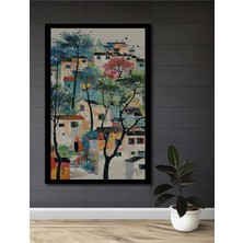 Renk Cümbüşü Evler Sulu Boya Görünümlü Ahşap Ev,antre,ofis,yatak Odası Tablo Çerçeve Görünümlü
