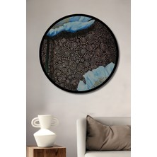 Büyülü Mavi Gelincik Yağlı Boya Görünümlü Ahşap Tablo Yuvarlak Duvar Tablosu Çerçeve Görünümlü