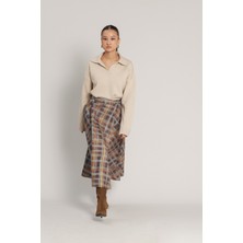 Nisan Triko Kareli Kloş Etek