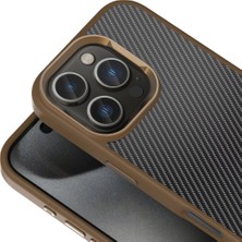 Oyo Store Apple iPhone 16 Pro Kılıf Karbon Fiber Görünümlü Parlak Kamera Çerçeveli Oyo Venus Kapak-Rose Brown