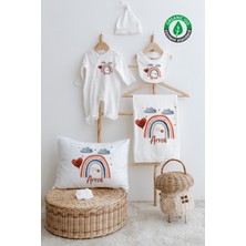 Lilabio %100 Organik Isme Özel Isimli 6lı Hastane Çıkışı Tulum Set Kalpli Gökkuşağı