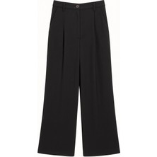 Mixray 4787 Kadın Yüksel Bel Palazzo Dökümlü Bol Paça Pantolon Siyah