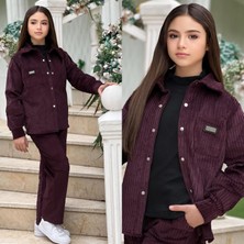 Burçak Butik Kız Çocuk Kışlık Fitilli Kadife Gömlek - Pantolon - Uzun Kol Badi - 3'lü Şık Takım - Bayramlık