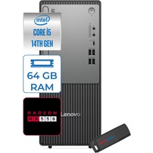 Lenovo Thinkcentre Neo 50T Gen5 Intel Core I5 14400 64GB Ddr5 256GB SSD Windows 11 Home Radeon RX550 4gb Masaüstü Bilgisayar 55012UAS1CF00H21 + Zetta Flash Bellek