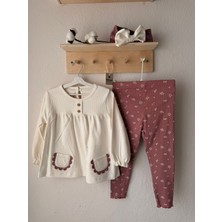 Babudi %100 Pamuk Kız Bebek 3’lü Takım – Elbise, Tayt & Bandana