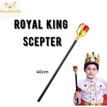 NessiWorld Çocuk Boy Altın Renk Kral Tacı ve Kırmızı Topuzlu Kral Asası