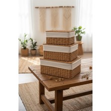 Atbyhome Rattan Hasır Kapaklı Organizer 3'lü Küçük Orta Büyük Düzenleyici