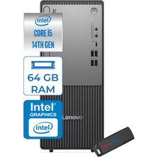 Lenovo Thinkcentre Neo 50T Gen5 Intel Core I5 14400 64GB Ddr5 1tb SSD Freedos Intel UHD 730 Masaüstü Bilgisayar 12UAS1CF00F23 + Zetta Flash Bellek