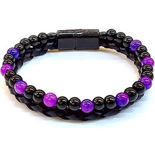 Herşey Nota Gece Moru – Doğaltaş Siyah Deri Erkek BILEKLIK-170