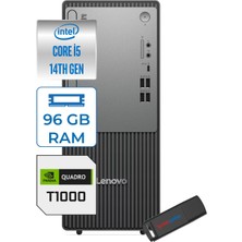 Lenovo Thinkcentre Neo 50T Gen5 Intel Core I5 14400 96GB Ddr5 4tb SSD Freedos Quadro T1000 4gb Masaüstü Bilgisayar 100012UAS1CF00F30 + Zetta Flash Bellek