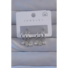 Shopwave Pirinç Gümüş Renk Zirkon Taşlı Damla Model Çoklu Görünüm Yarım Halka Küpe - TJ-BKP9141