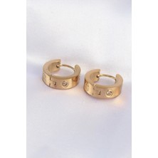 Shopwave 316L Çelik Gold Renk Zirkon Taşlı Minimal Model Halka Küpe - TJ-BKP9007