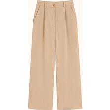 Mixray 4787 Kadın Yüksel Bel Palazzo Dökümlü Bol Paça Pantolon Toprak