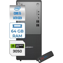 Lenovo Thinkcentre Neo 50T Gen5 Intel Core I5 14400 64GB Ddr5 256GB SSD Windows 11 Home Nvidia RTX3050 6gb Masaüstü Bilgisayar 305012UAS1CF00H21 + Zetta Flash Bellek
