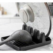 Homer Tezgah Üstü Tencere Kapak ve Kepçe Tutucu Standı - Kirli Kaşıklık ve Nihale Organizeri (2'si 1 Arada)