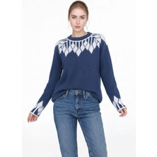 Mamayaga Kadın Bisiklet Yaka Desenli Uzun Kol Spor Şık Triko Kazak Tesettüre Uygun