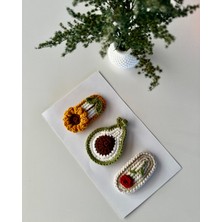Livadesign7 3'lü Çıt Çıt Kız Çocuk - Bebek Tokası El Emeği Toka Seti Çiçek-Avokado