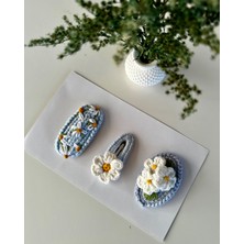 Livadesign7 Saç Tokası Özel Papatya Tasarımı Handmade 3'lü Çıt Çıt Toka Seti