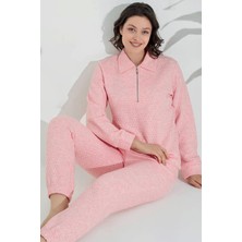 Aydoğan Kadın Uzun Kol Fermuar Detay Petek Dokuma Pijama Takımı 240441 PEMBE02