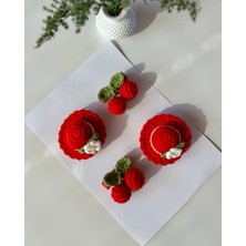 Livadesign7 Saç Tokası Özel Şapka ve Kiraz Tasarımı Handmade 4'lü Çıt Çıt Toka Seti