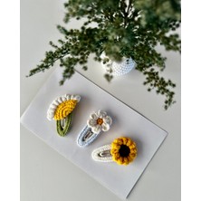 Livadesign7 Saç Tokası Özel Papatya Tasarımı Handmade 3'lü Çıt Çıt Toka Seti