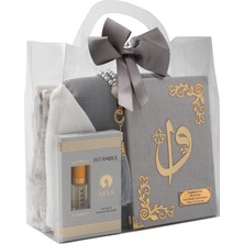 Hayrat Neşriyat Eşarp + Takke + Seccade + Tesbih + Esans + Raşel Yasin Hediye Seti (Çanta Boy, Gri)