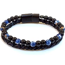 Herşey Nota Kuzey Işığı – Mavi Taşlı Siyah Deri Erkek BILEKLIK-169