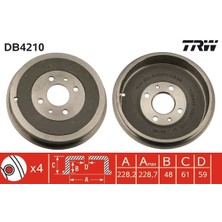 Trw DB4210 Arka Fren Kampanası Fıat Albea 00> Doblo 01> Fıorıno 09> Lınea 09> Marea 00> Tempra 92>96 Tıpo 90>95 Uno 98>06 Peugeot Bıpper 08> Cıtroen Nemo 08> 228.2 mm 4 Delik 60814839-7769850-4247.55-