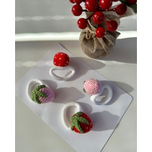 Livadesign7 Saç Tokası Özel Çilek Tasarımı Handmade 4'lü Lastik Toka Seti