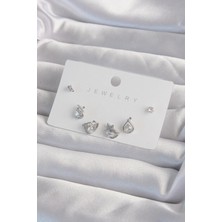 Shopwave Pirinç Gümüş Renk Zirkon Taşlı Damla Model Küpe Seti - TJ-BKP9320