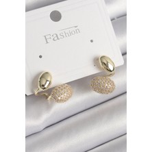 Shopwave Pirinç Gold Renk Zirkon Taşlı Bombeli Model Kadın Küpe - TJ-BKP9754