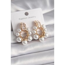 Shopwave Pirinç Gold Renk Zirkon Taşlı Su Yolu Incili Halka Model Kadın Küpe - TJ-BKP9620