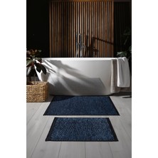 Cotto Home Rothi Pamuklu Kaymaz Taban Mavi 2'li Banyo Paspas Seti 60x100 60x50cm Yıkanabilir Modern Şönil