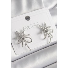 Shopwave Pirinç Gümüş Renk Zirkon Taşlı Yıldız Düğüm Model Kadın Küpe - TJ-BKP9952