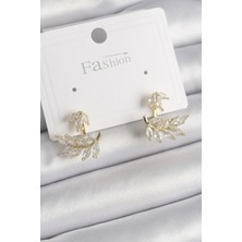 Shopwave Pirinç Gold Renk Zirkon Taşlı Yaprak Model Kadın Küpe - TJ-BKP9866