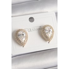 Shopwave Pirinç Gold Renk Zirkon Taşlı Damla Model Kadın Küpe - TJ-BKP9917