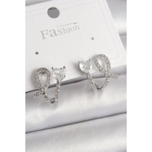 Shopwave Pirinç Gümüş Renk Düğüm Model Zirkon Taşlı Kalp Detay Kadın Küpe - TJ-BKP9910