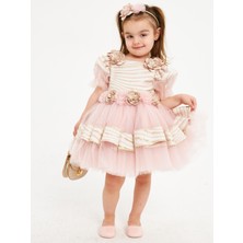Baby Hola Kız Çocuk Abiye Elbise Balo&Özel Gün Balon Kol Çiçek Detaylı Çanta ve Taç Hediyeli Babyhola