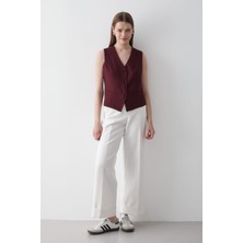 Jaste Kadın Astarlı Düğme Detaylı Yelek BORDO