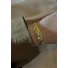 MonCherietr Helena Pirinç Üzeri Altın Kaplama Işlemeli Kelepçe Bileklik