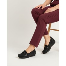 Gönbeler Siyah Streç Detaylı Tam Ortopedik Tabanlı Kadın Dolgu Topuklu Ayakkabı - 5 cm Hafif Rahat Ofis ve Günlük Model