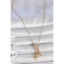 Shopwave 316L Çelik Gold Renk Zirkon Taşlı Sallantı Melek Figür Charm Kadın Kolye - TJ-BKO10099