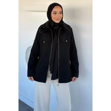 Julude Yaka Peluşlu Taş Işlemeli Tesettür Kaban P-00020117