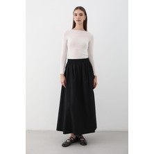 Jaste Kadın Büzgülü Beli Lastikli Uzun Maxi Etek SİYAH