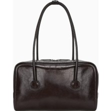 Marge Sherwood Boston Siyah Deri Omuz Çantası, Uzun Saplı Şık ve Zamansız Tasarım