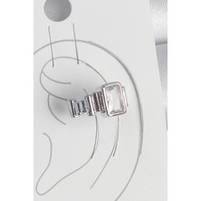 Shopwave Pirinç Gümüş Renk Kare Zirkon Taşlı Kadın Kıkırdak Model Küpe - TJ-BKP10560